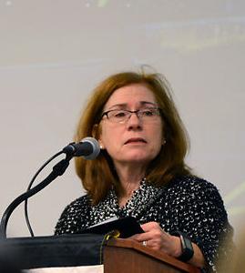 Garnett Stokes speaks at the MU Remembers event